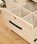Open wooden drawer with Two Leather Drawer Pulls With Mounting Screws Included For Drawers Cabinets Luggage Trunks And Suitcases