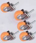 Heavy Duty Swivel Casters With Threaded Stem Mounts And Reinforced Brackets, pack of five with nylon wheels and steel brackets.