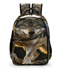 Rock Mountain Grey Wolf Print Unisex Backpack Big Capacity For Everyday Carry And Travel Durable Polyester Build Front View