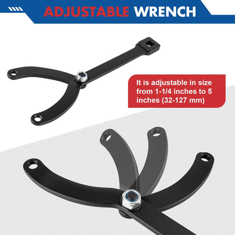 Jiimee 15-piece pulley holder tool kit; front view showing black adjustable arms and central bolt for camshaft pulley