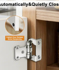 Heavy Duty Self Closing Cabinet Hinges Twenty Five Pairs Brushed Nickel Face Mount showing noise dampening feature on cabinet door.