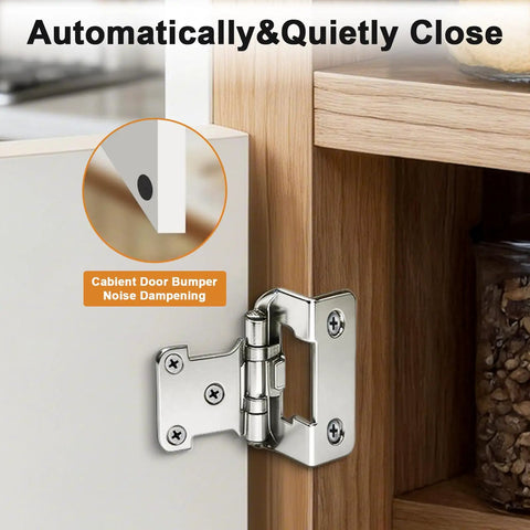 Heavy Duty Self Closing Cabinet Hinges Twenty Five Pairs Brushed Nickel Face Mount showing noise dampening feature on cabinet door.