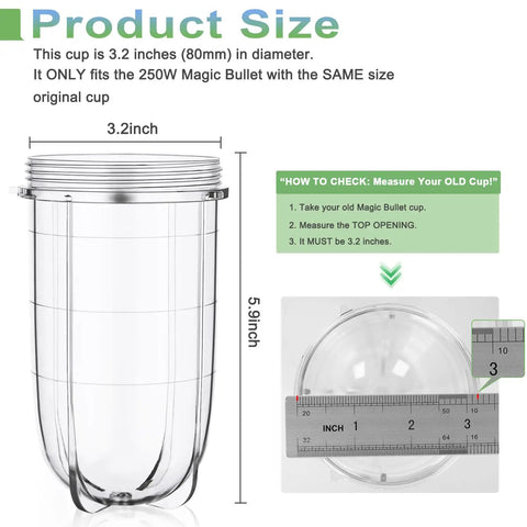 2 Pack 16 Oz Blender Cups Replacement Jars 3.2 Inch Diameter Fits 250W Blenders MB1001 Series Juicers and Mixers Replacement Parts for Smoothies and Shakes Easy Swap