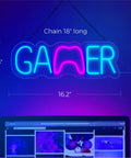 Led Gamer Neon Sign Dimmable With Adjustable Brightness For Game Room Decor Dope Neon Wall Light 16.2 By 5.5 Inches glowing in blue and pink.