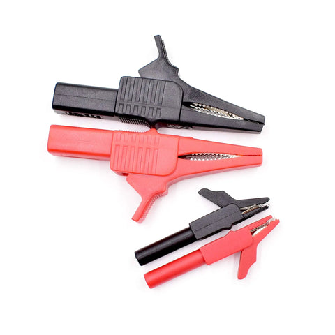 Large and small alligator clips from the All In One 10Pcs Test Leads Kit With Double Insulated Leads, 1000V CAT III, 14AWG.