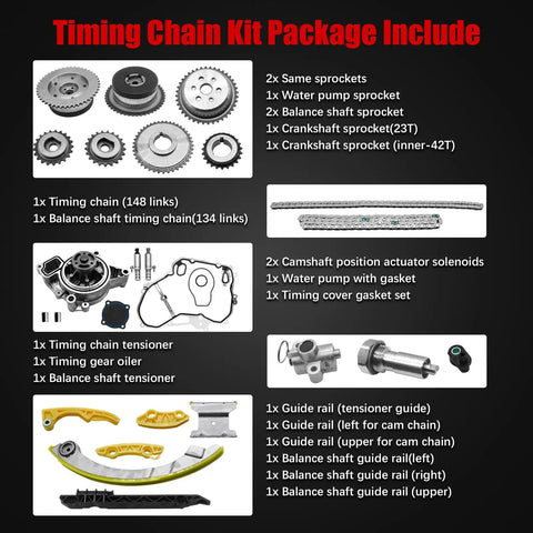 2.4L Ecotec Timing Chain Kit With Water Pump For Equinox Malibu Terrain Buick Regal Lacrosse Verano 2011-2017 components layout