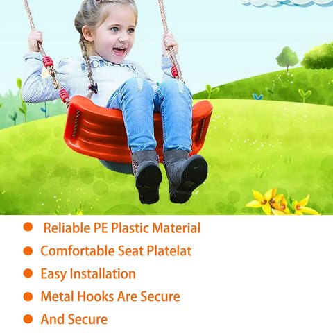 Child enjoying Tree Swing Seat For Kids With Thick Rope, Built Tough Outdoor Swing Set Accessory For Backyard Fun, Bright Orange seat