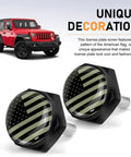 4 Piece Patriotic American Flag License Plate Bolt Kit With Hex Nuts Anti Rust Theft Resistant Frame Fasteners Universal Mount For Cars Trucks SUVs Motorcycles Black with flag design and red SUV