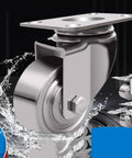 Close-up of Four Pack Industrial Plate Caster Wheels Heavy Duty Steel Castors Non Swivel With Rust Proof 304 Stainless Steel Housing