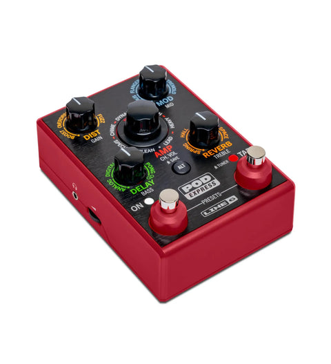 POD Express Guitar Multi Effects Processor With HX Quality Tones, 7 Amps, 7 Cabs, 17 Effects And Built In Looper in red