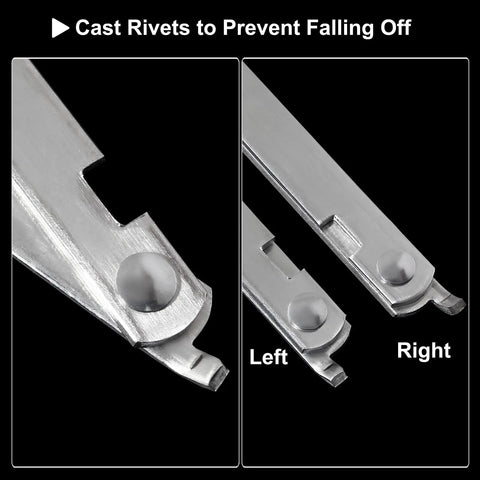Close-up of stainless steel cast rivets on 2 pack lid support hinges with soft close and rotating folding lid stay hinges.