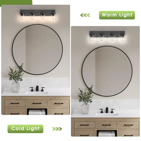 Dope Matte Black Vanity Light With Clear Glass Shades 30 Inch Farmhouse Bathroom Fixture For Over Mirror Warm Cold Light