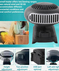 Cordless Battery Powered Space Heater 170 Watt Portable Desk Warmer showing height and position adjustments for optimal use.