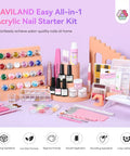 All In One Acrylic Nail Kit For Beginners 2026 Hema Free Bio Based System with powders, monomer, brushes, and tools displayed.