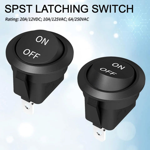 12V Round Rocker Switch On Off SPST Prewired 2 Pin DC Power Toggle For Car Stereo Marine Boat RV Truck Panel Mount