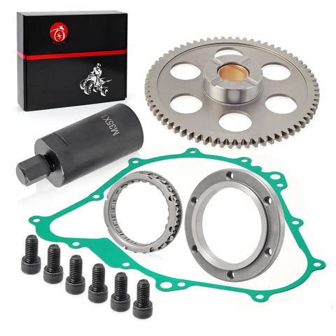 Flywheel Puller And Starter Clutch Kit With Idler Gear, One Way Bearing, And Gasket For Yamaha Grizzly Kodiak 400 450 ATV