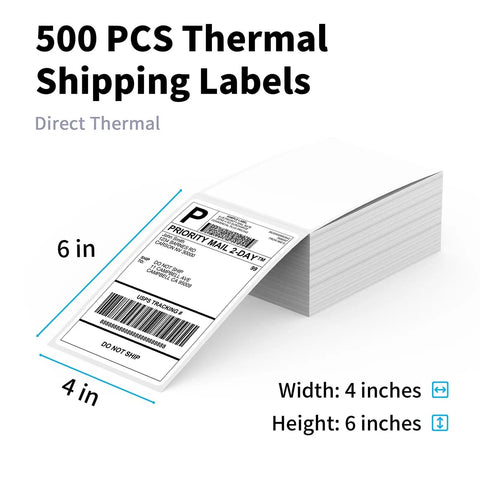 4x6 Direct Thermal Shipping Labels Fanfold Pack Of 500 With Ultra Strong Adhesive, Commercial Grade Quality, Crisp Barcodes