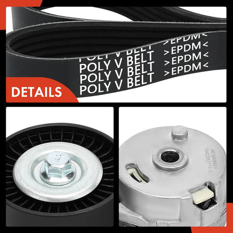 Serpentine Belt Drive Kit with Tensioner For Chevy Pontiac Saturn Cars 2005 2012 Malibu Classic G6 Solstice Aura Sky 2.0L 2.2L 2.4L