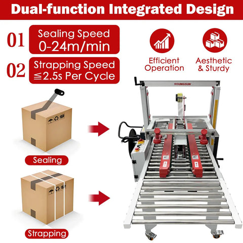 Automatic Carton Sealer And Strapping Machine For Shipping Boxes Dual Function Carton Tape Sealer with speed metrics and features