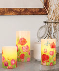 Flameless LED Candles With Remote Set Of 3 Real Wax Bunny Glass Decor with floral design on a table