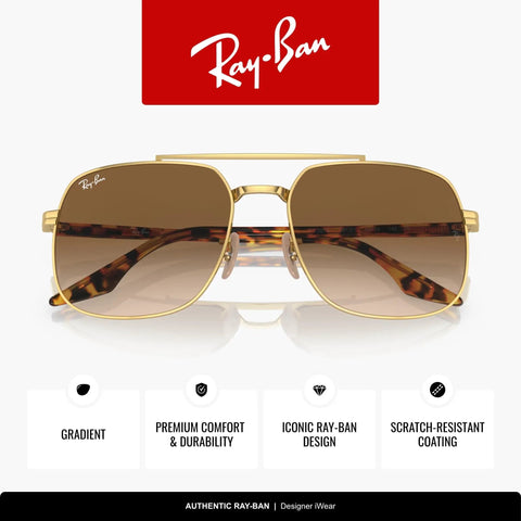 Unisex RB3699 Square Sunglasses With Gold Frame And Brown Gradient Lenses, 56mm, Nonpolarized Full Rim Design For Everyday Cool