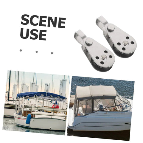 Beefy Heavy Duty Stainless Steel Pulley Block Set For Boats Kayaks And Yachts, Smooth Bearing Wheel For Rope And Cable shown in boating scenes