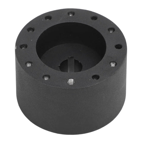 Top Tier Marine Boat Steering Wheel Hub Adapter 6 Bolt Pattern Fits Three Quarter Inch Tapered Keyway Shaft, black, close-up view.