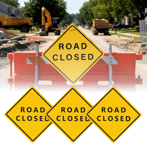 3 Pack Aluminum Road Closed Signs 24 Inch By 24 Inch Pro Grade Reflective Laminated Material With Pre Drilled Holes
