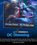 Front view of 22 Inch FHD IPS Monitor With 75 Hz Refresh Rate AMD FreeSync Stunning 99 Percent sRGB And Ninety Percent DCI P3 Color Gamut HDMI Two Point Zero VGA VESA For Gaming And Office showcasing DC dimming technology.