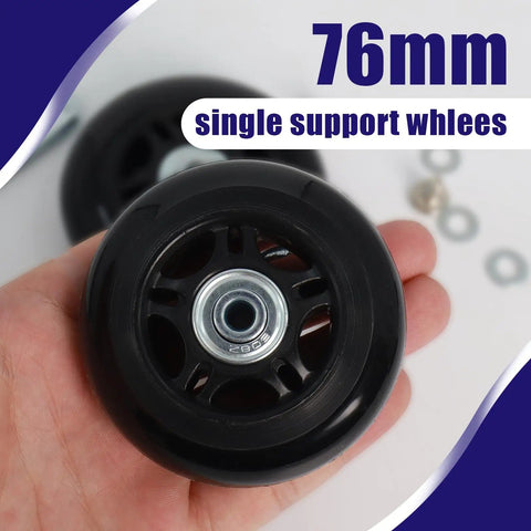 Close-up of Luggage Replacement Wheels 76mm By 24mm With ABEC 608zz Bearings in hand, showing inline skate style detail.
