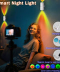 No Fuss Rechargeable Motion Sensor Lights Indoor With Magnetic Rgb Wall Sconces Auto On Off Night Light For Closets Hallways And Steps Plug And Play Vibe Sweet No Sweat Setup 2 Pack Solid Build shown with a smiling woman using colored LEDs.