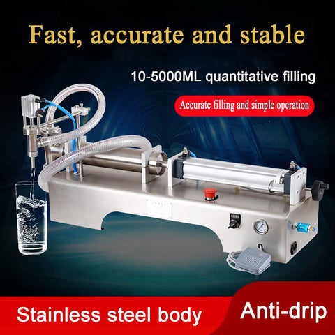 Automatic Pneumatic Liquid Filler Machine Horizontal Bottle Dosing Station Stainless Steel Frame with anti-drip design.