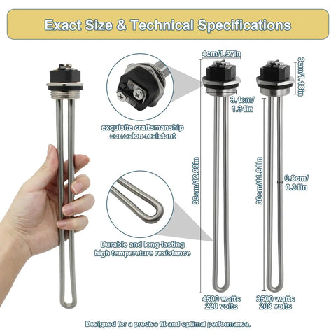 Two Pack Screw In Electric Water Heating Elements 208V 3500W And 240V 4500W Replacement Parts for Electric Tank Heaters