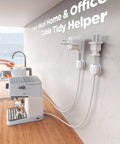Dual Spring Cord Clips Pack No Slip Adhesive Cable Organizer For Chargers And Wires Keeps Cords Locked On Nightstand Wall Or Car Easy Install Wire Holder For Desk Home Office And Decor, installed on a kitchen wall holding white cables.
