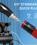 Industrial Air Blow Gun With Extension Tube 19 To 41 Inch, Two Way High Flow Nozzle for cleaning, showing 1/4 inch NPT quick connector