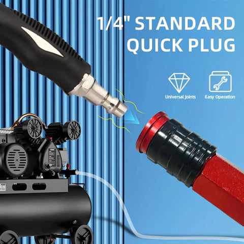 Industrial Air Blow Gun With Extension Tube 19 To 41 Inch, Two Way High Flow Nozzle for cleaning, showing 1/4 inch NPT quick connector
