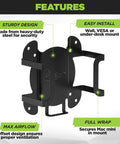 Kick Clutter To The Curb With This Rock Solid Mac Mini M4 Mount Featuring An Under Desk Bracket And Vesa Monitor Arm For Clean Home Office Setup Plus Optimal Airflow Cooling And Full Hardware, sturdy black steel design.