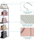 Casual Hanging Purse Organizer For Closet With Four Mesh Shelves Two Pack showing nylon mesh and steel hooks
