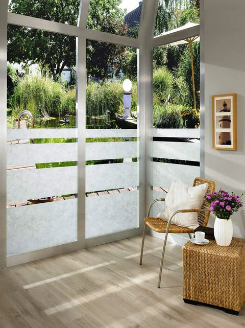 Privacy Window Film With Rice Paper Fog Pattern Self Adhesive Frosted Glass Overlay installed on large window
