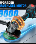 Cordless Four And A Half Inch Brushless Angle Grinder With Dual 4Ah Batteries And Charger, Nine Thousand RPM, in action
