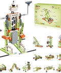 14 In 1 STEM Building Kit For Kids Ages 8 To 12 With 218 Pieces And Motor Electric Educational Construction Science Toys For Learning DIY Projects Awesome Gift For Christmas Or Birthday showing assembled models and box.