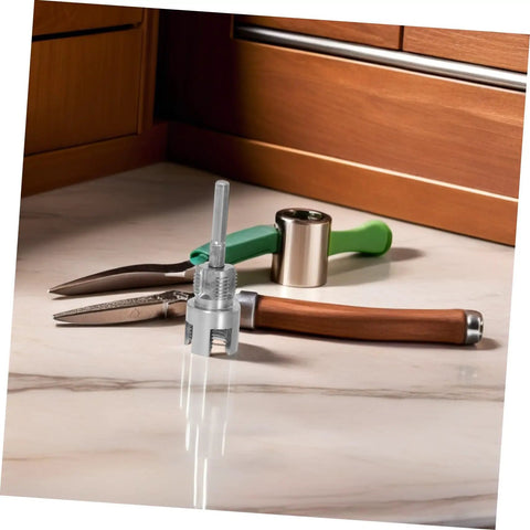 BESPORTBLE 2-Piece PVC Pipe Threading Tool Kit displayed with pliers on a marble countertop for plumbing repairs.