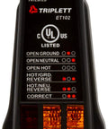 ET102 3-Wire Outlet Tester with Finger Loop, black plastic plug-in tester for checking outlet wiring and faults