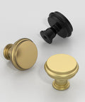 Three cabinet knobs including a 10 Pack Champagne Bronze Cabinet Knobs for Kitchen Cabinets and Dressers, Zinc Hardware with Rust Proof Finish.