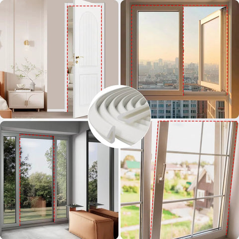 V Shaped Foam Weatherstripping Door Seal Strip 19.7 Feet White Self Adhesive Draft Stopper for various door and window gaps