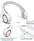 Portable Neck Cooling Fan With Three Speeds Bladeless Hands Free Wearable Design USB Rechargeable 4000mAh Battery in white color