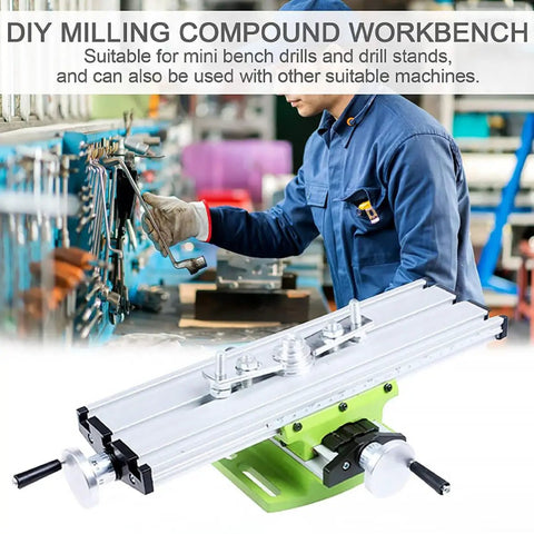 Showeroro Mini Drill Press Stand With Precision Alloy Steel Cross Slide Table For Home Workshop Milling Machine Accessory, compact green design.