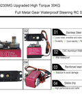 2 Pack 30Kg Digital RC Servo With Full Metal Gear DS3230MG Waterproof Steering RC Servo, stainless gears, CNC aluminum shell