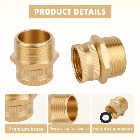 Brass Garden Hose Adapter Three Quarters GHT Female To One NPT Male Swivel Connector Reducer For Outdoor Irrigation And Watering Systems No Fuss Leak Free Quick Fit Heavy Duty Hook Up Fits Most Hoses Sprinklers And Tools, brass adapter with washer