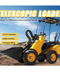 Badass Heavy Duty Telehandler Forklift With 4WD Drive System For High Reach Telescopic Lifting Over Rough Terrain At Construction Jobsites For Contractors, side angle view with loader and hydraulic lifting.